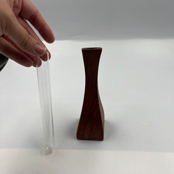 Vintage MCM Wood Test Tube Vial Bud Vase Propagation Macacauba Walnut Mini - Picture 3 of 9